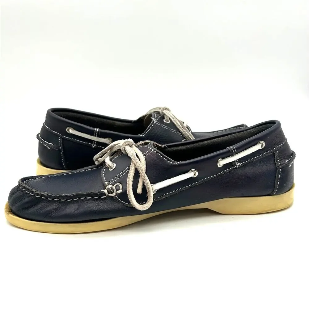 Soul of Africa Size 8 Navy Leather Boat Shoes Handmade Summer Nautical Coastal